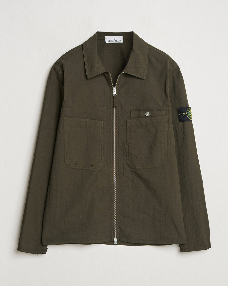 Mies | Kauluspaidat | Stone Island | Stretch Ripstop Cotton Zip Overshirt Military Green