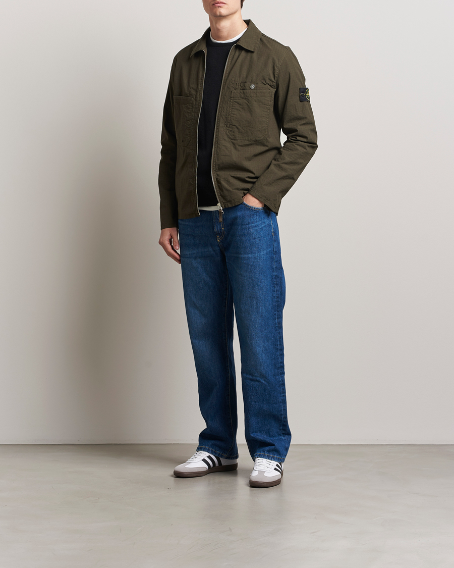 Mies | Kauluspaidat | Stone Island | Stretch Ripstop Cotton Zip Overshirt Military Green