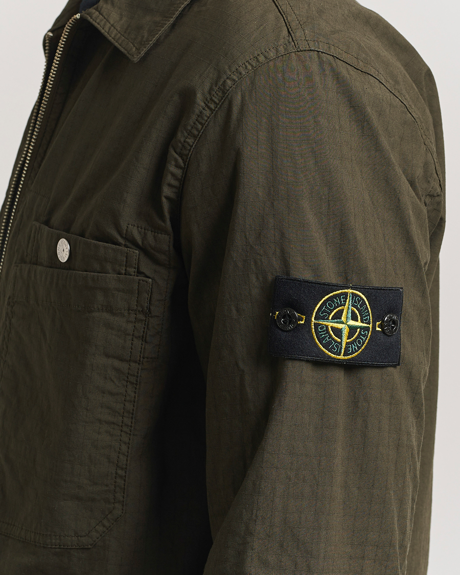 Mies | Kauluspaidat | Stone Island | Stretch Ripstop Cotton Zip Overshirt Military Green