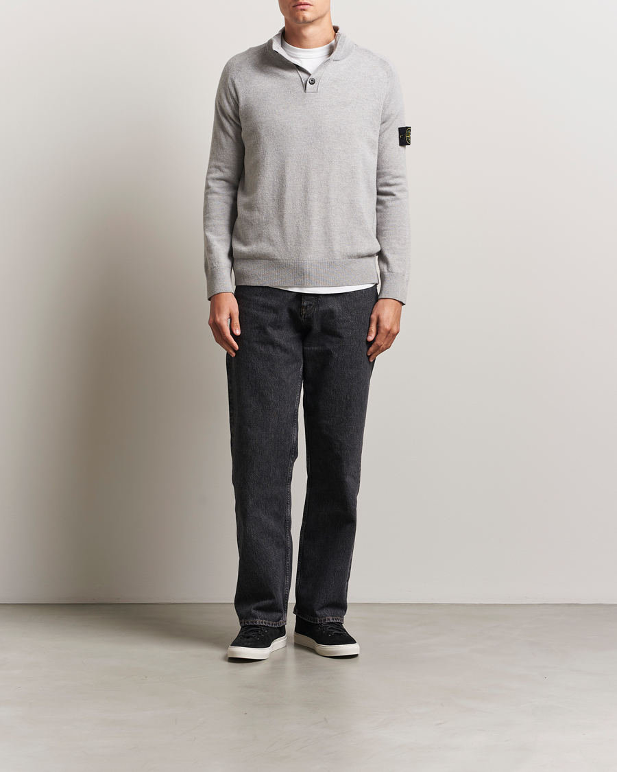 Mies | Puserot | Stone Island | Knitted Geelong Wool Half Button Zip Melange Grey