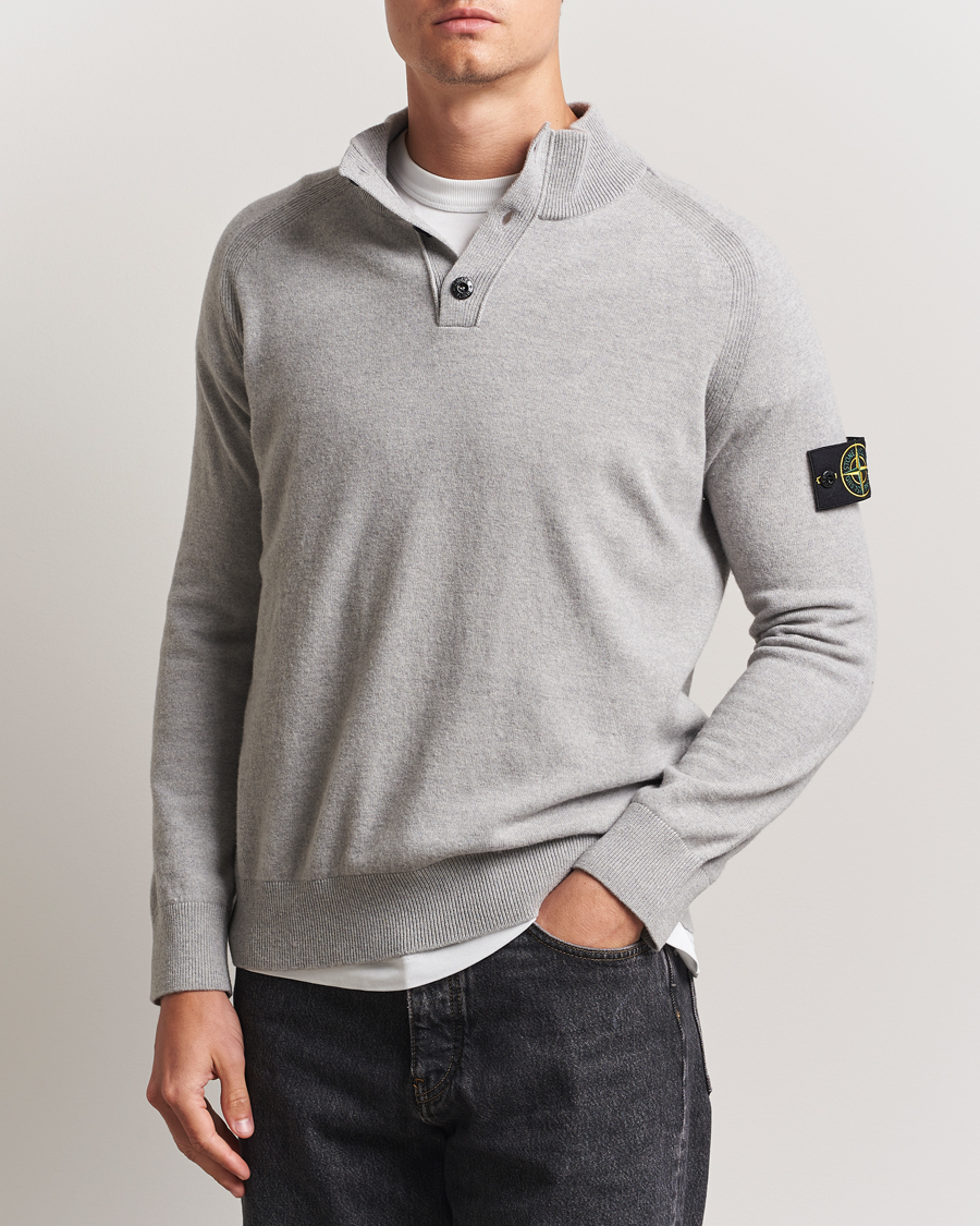 Mies | Puserot | Stone Island | Knitted Geelong Wool Half Button Zip Melange Grey