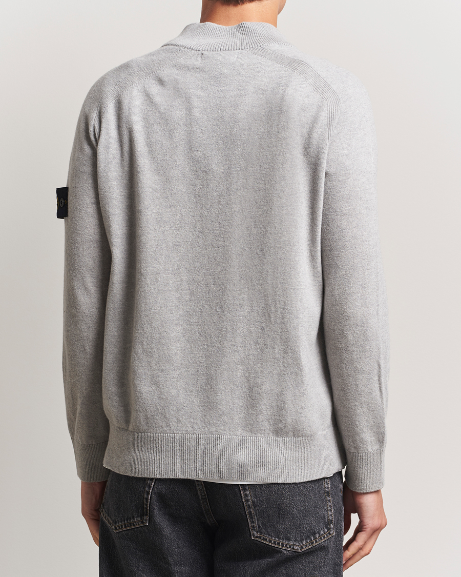 Mies | Puserot | Stone Island | Knitted Geelong Wool Half Button Zip Melange Grey