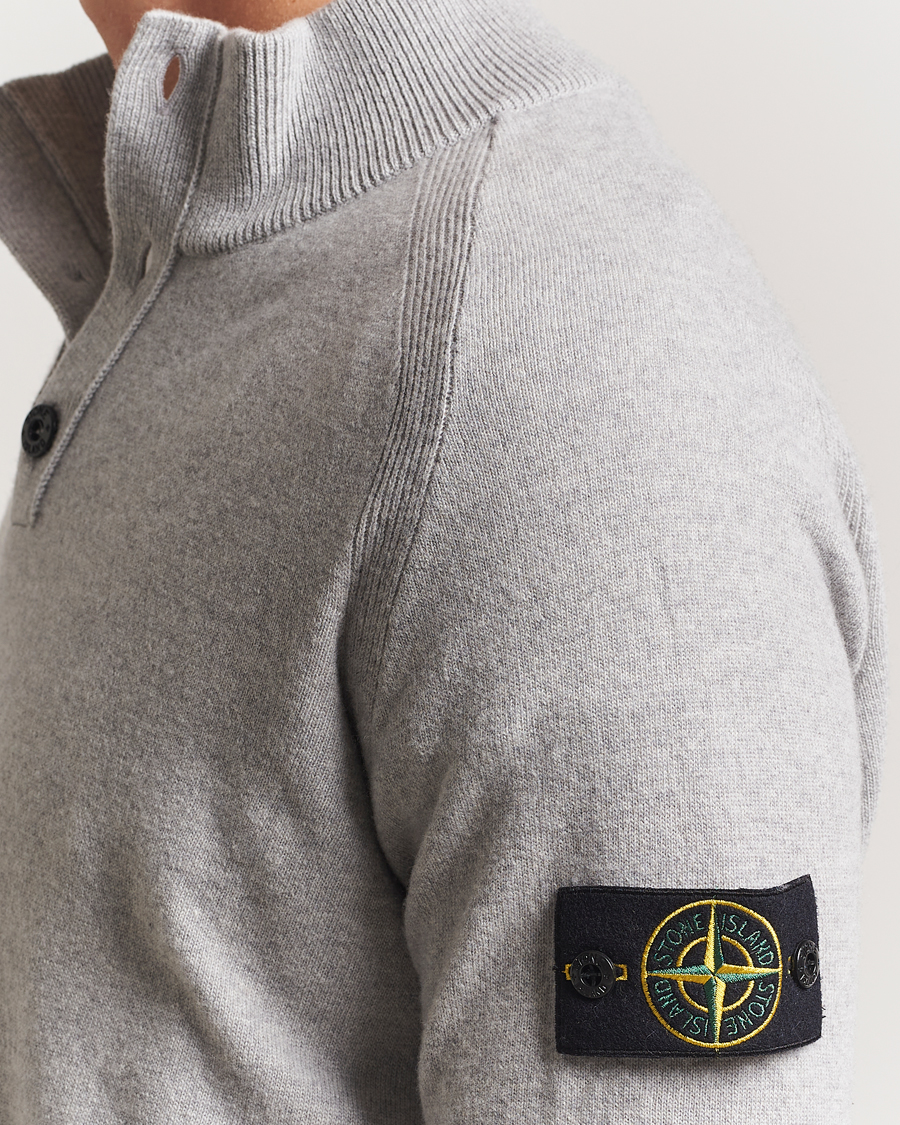 Mies | Puserot | Stone Island | Knitted Geelong Wool Half Button Zip Melange Grey