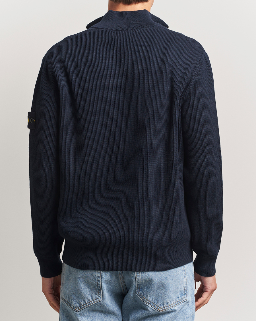 Mies | Puserot | Stone Island | Ribbed Soft Organic Cotton Full Zip Navy Blue