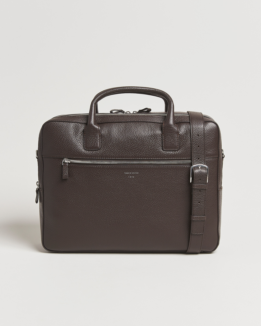 Mies | Tiger of Sweden Beridare Double Zip Leather Briefcase Dark Brown | Tiger of Sweden | Beridare Double Zip Leather Briefcase Dark Brown