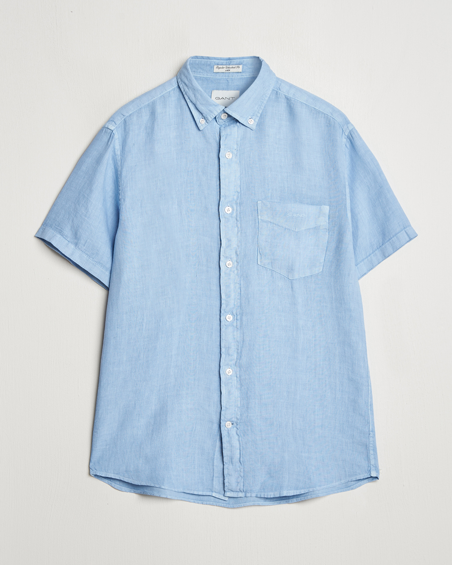 Mies | Kauluspaidat | GANT | Regular Fit Garment Dyed Short Sleeve Linen Shirt Capri Blue