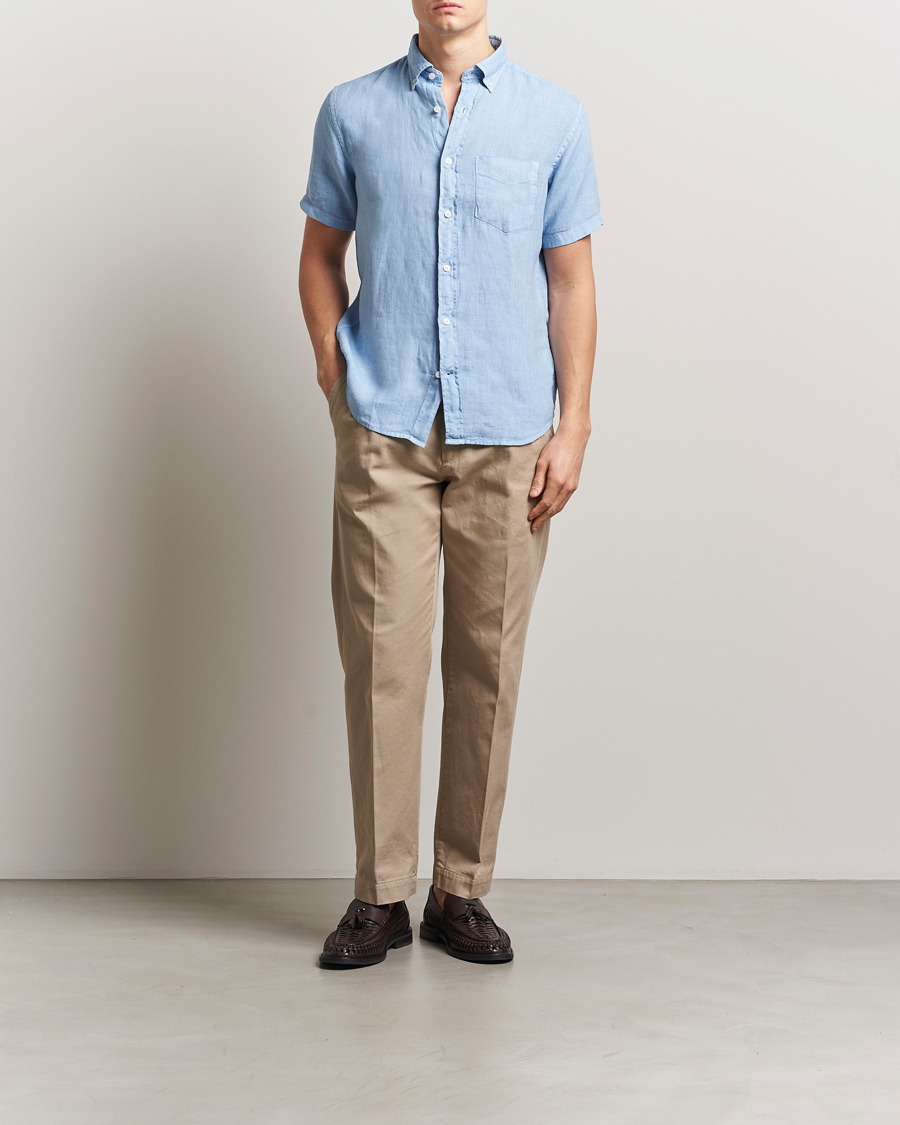 Mies | Kauluspaidat | GANT | Regular Fit Garment Dyed Short Sleeve Linen Shirt Capri Blue