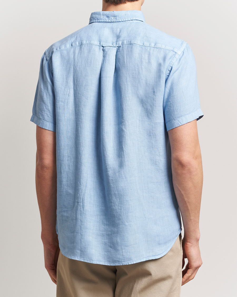 Mies | Kauluspaidat | GANT | Regular Fit Garment Dyed Short Sleeve Linen Shirt Capri Blue