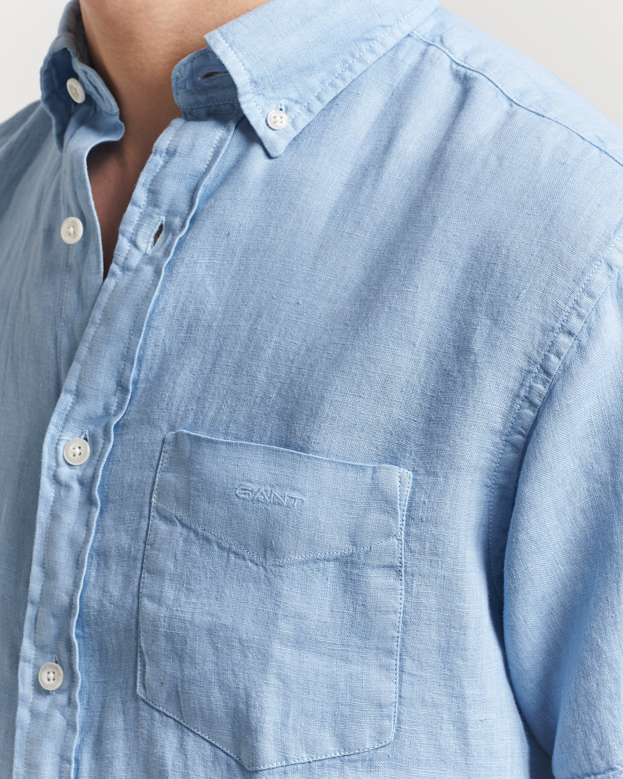Mies | Kauluspaidat | GANT | Regular Fit Garment Dyed Short Sleeve Linen Shirt Capri Blue
