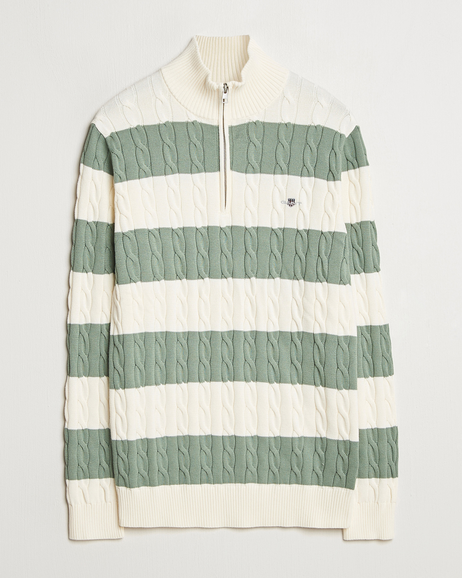 Mies | Puserot | GANT | Cotton Striped Cable Half Zip Kalamata Green