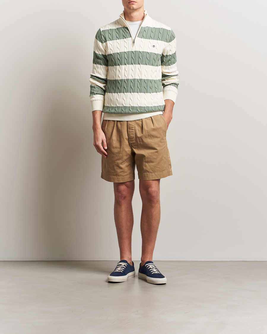 Mies | Puserot | GANT | Cotton Striped Cable Half Zip Kalamata Green