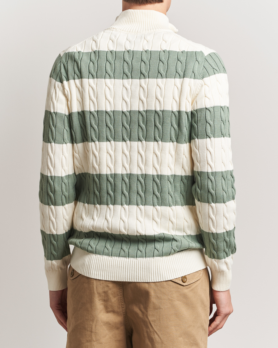 Mies | Puserot | GANT | Cotton Striped Cable Half Zip Kalamata Green