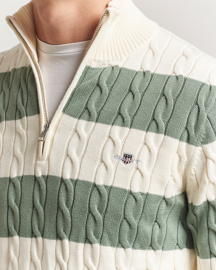Mies | Puserot | GANT | Cotton Striped Cable Half Zip Kalamata Green