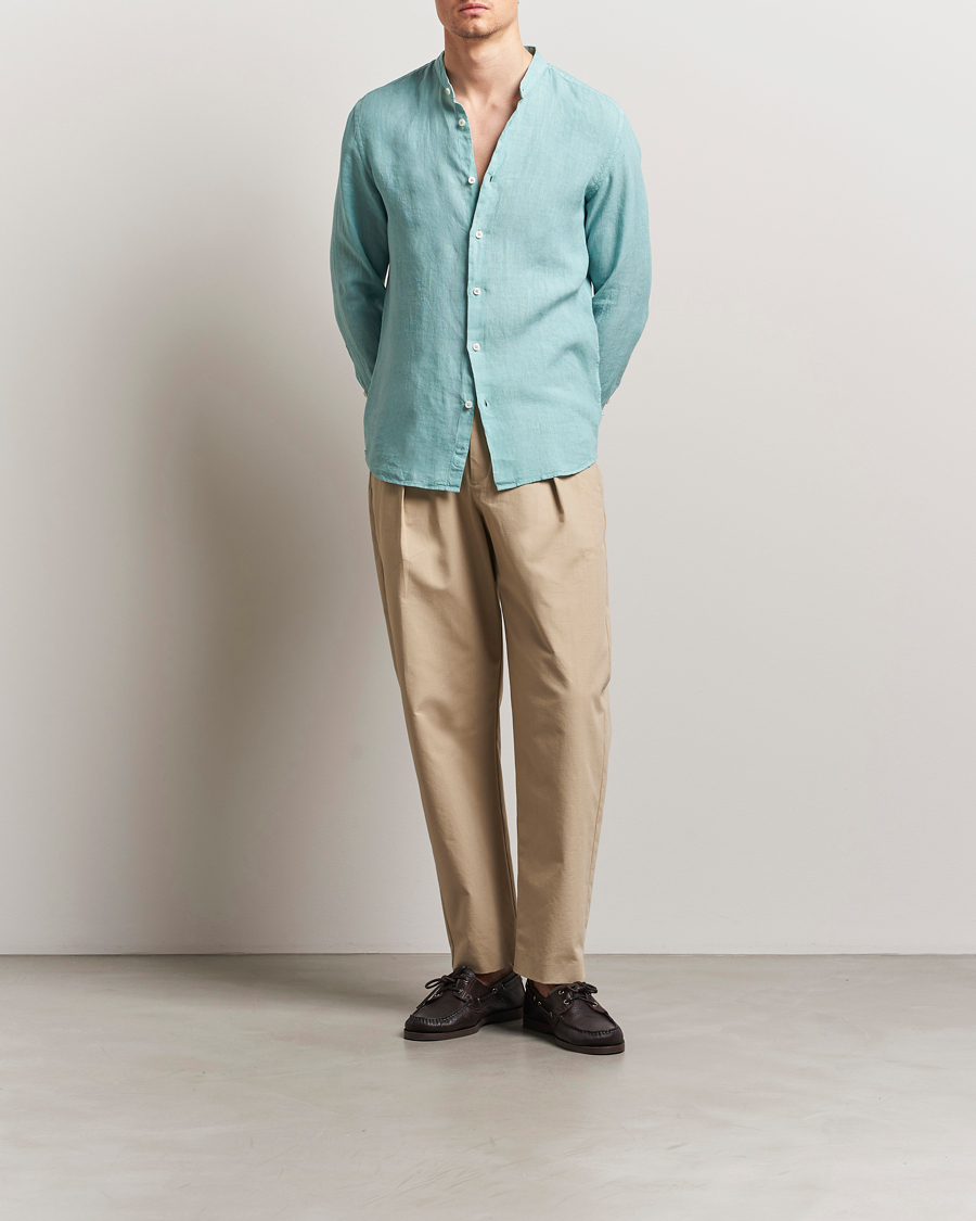 Mies | Kauluspaidat | Altea | Linen Guru Collar Shirt Azzurro
