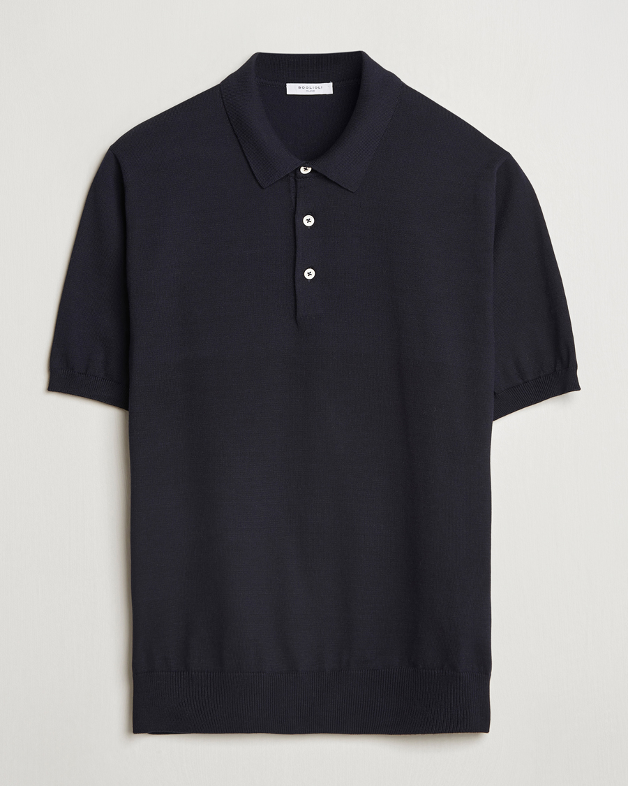 Mies | Pikeet | Boglioli | Short Sleeve Knitted Polo Navy