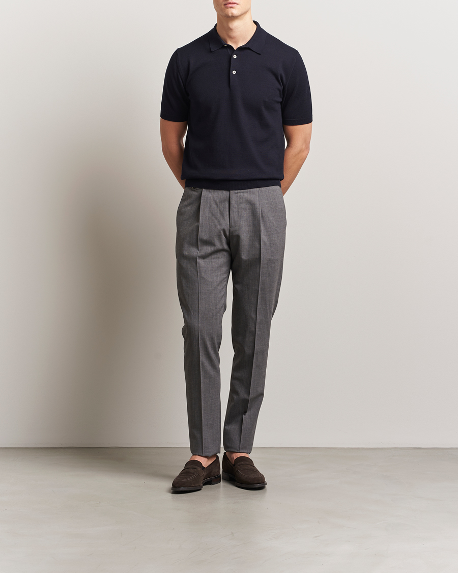 Mies | Pikeet | Boglioli | Short Sleeve Knitted Polo Navy