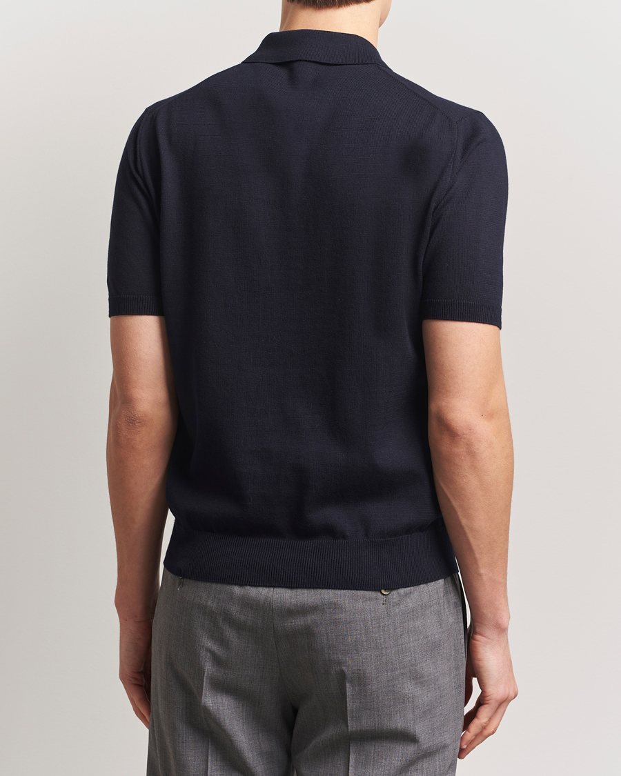 Mies | Pikeet | Boglioli | Short Sleeve Knitted Polo Navy