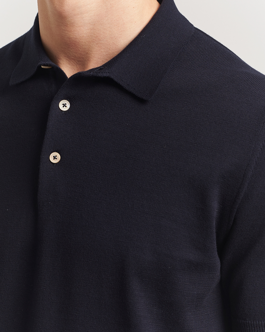 Mies | Pikeet | Boglioli | Short Sleeve Knitted Polo Navy