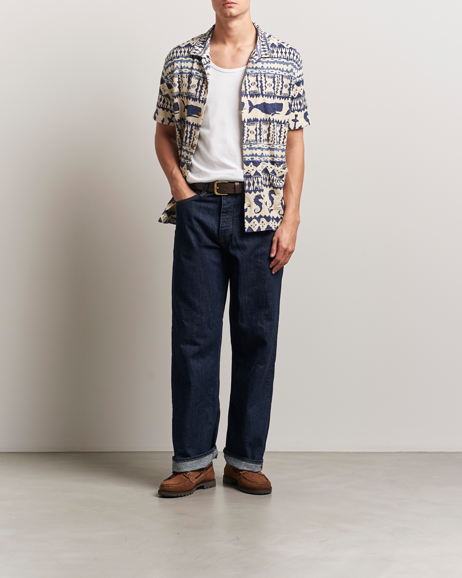 Mies | Kauluspaidat | RRL | Ryan Short Sleeve Shirt Cream/Navy