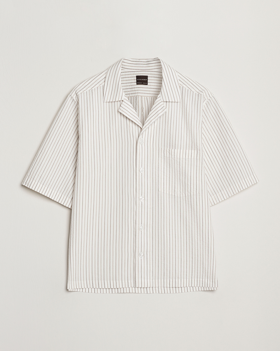 Mies | Kauluspaidat | Oscar Jacobson | Cuban Short Sleeve Seersucker Shirt White
