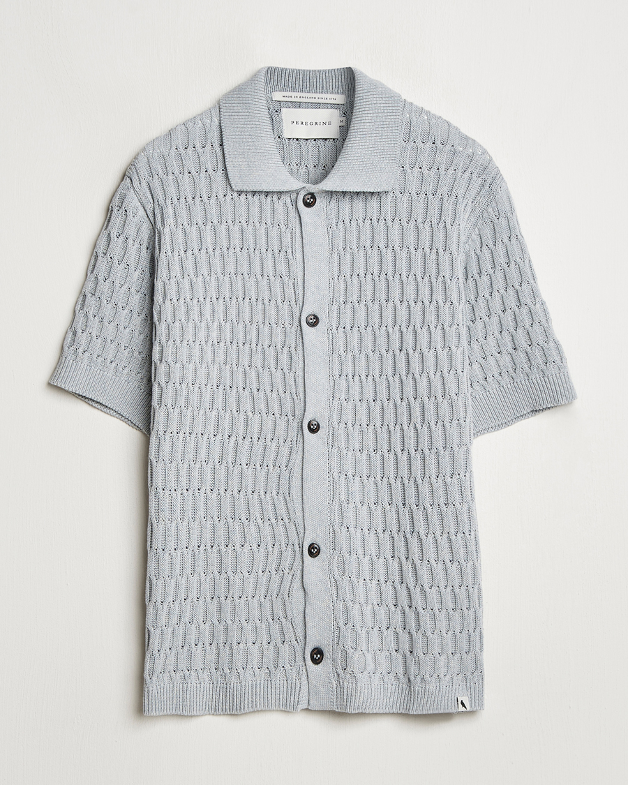 Mies | Kauluspaidat | Peregrine | Cove Knitted Short Sleeve Shirt Washed Denim