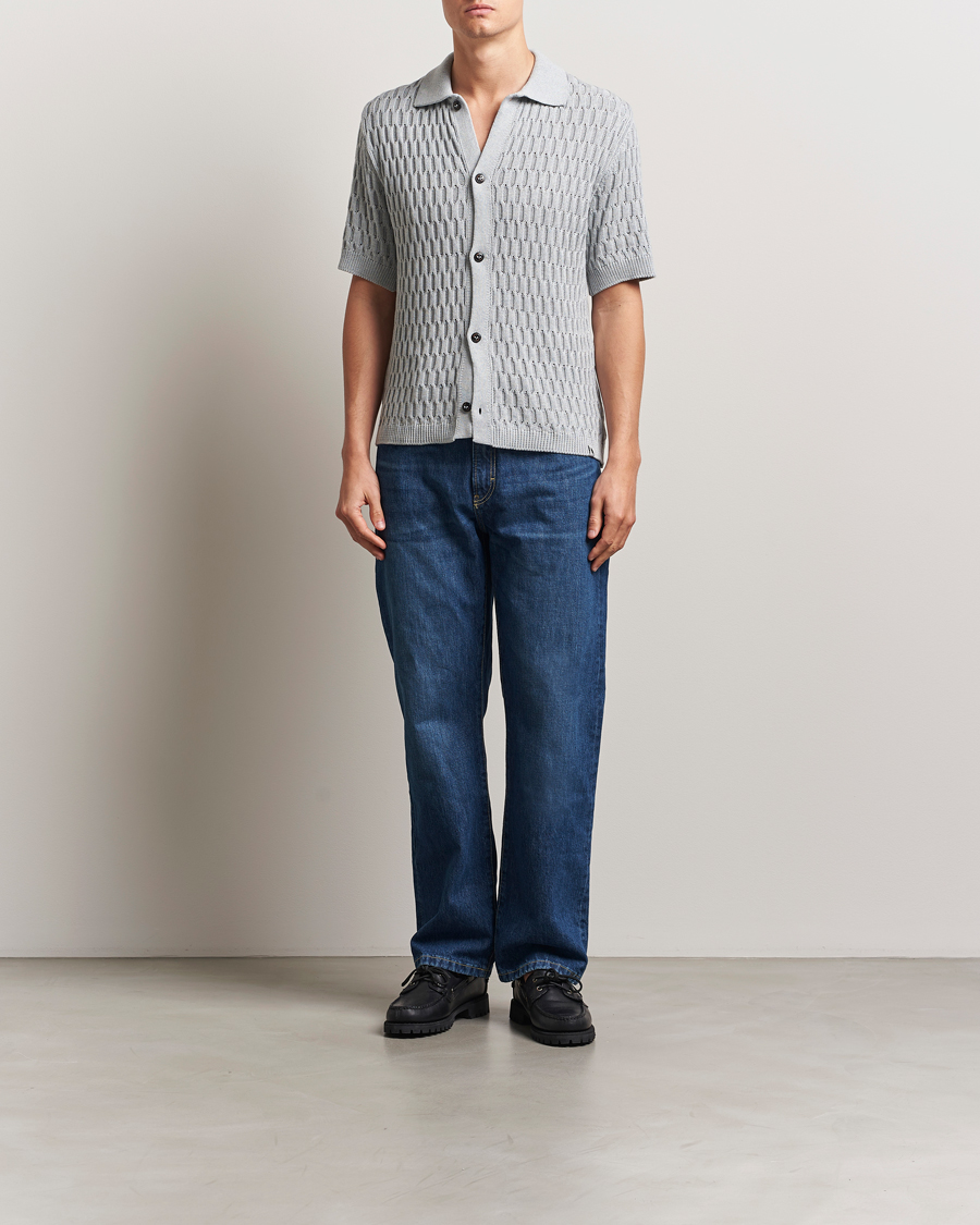 Mies | Kauluspaidat | Peregrine | Cove Knitted Short Sleeve Shirt Washed Denim