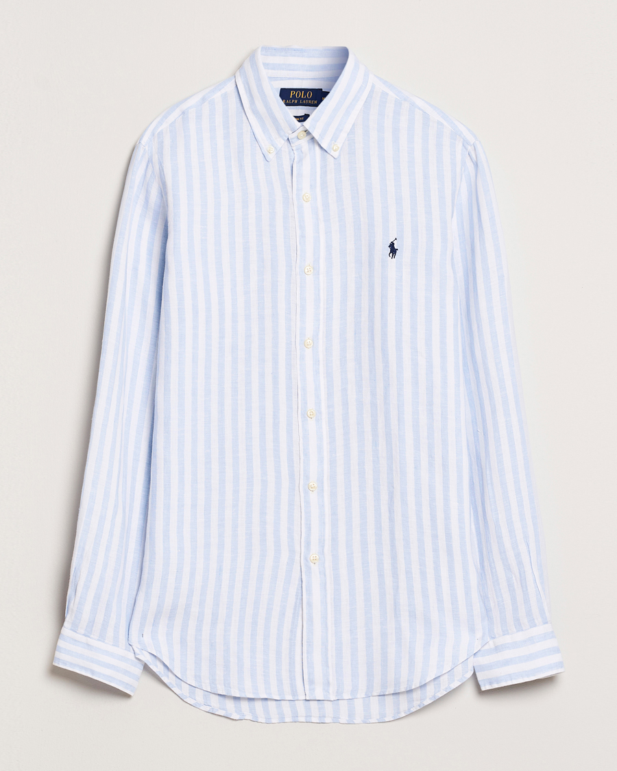 Mies | Kauluspaidat | Polo Ralph Lauren | Custom Fit Striped Linen Shirt Office Blue/White