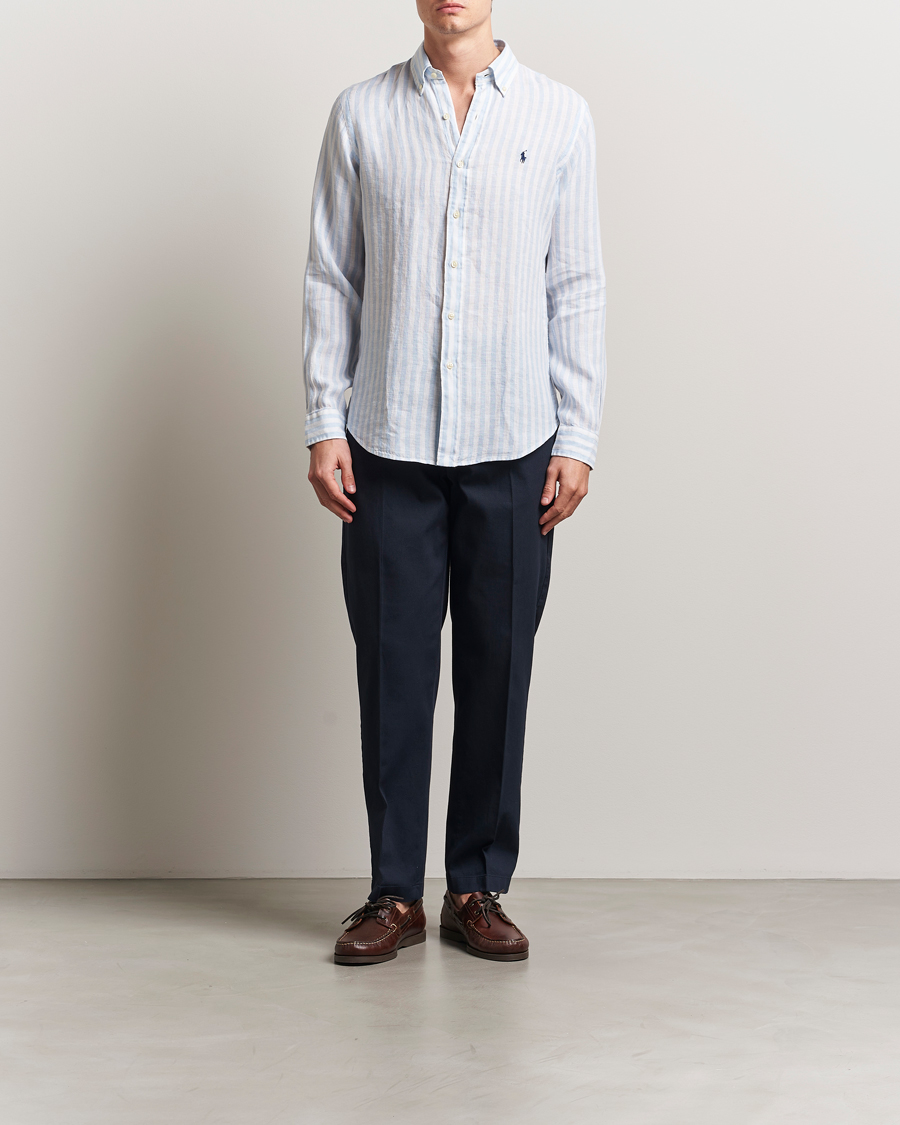 Mies | Kauluspaidat | Polo Ralph Lauren | Custom Fit Striped Linen Shirt Office Blue/White