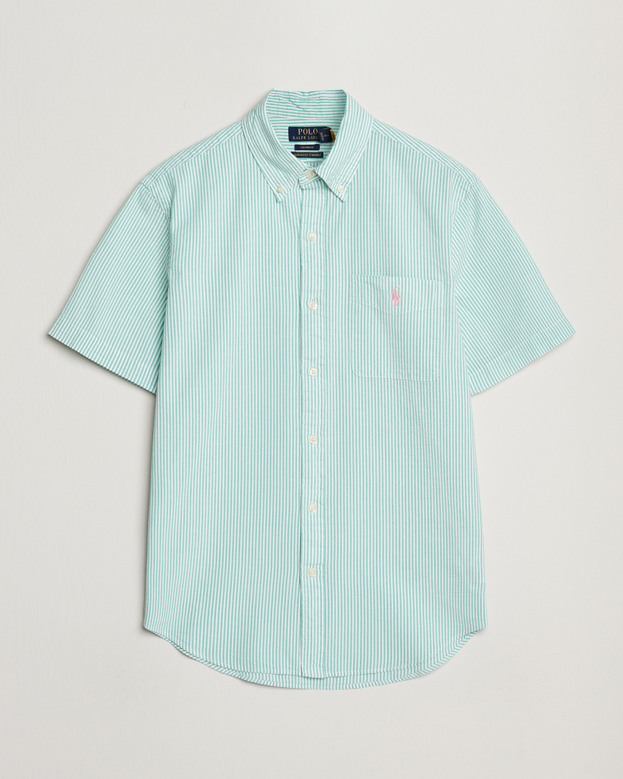 Mies | Kauluspaidat | Polo Ralph Lauren | Seersucker Short Sleeve Striped Shirt Green/White