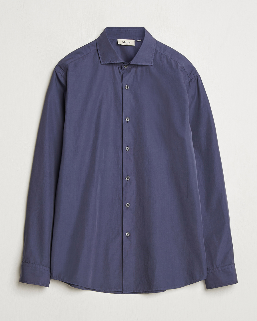 Mies | Kauluspaidat | Altea | Washed Poplin Sport Shirt Dark Blue