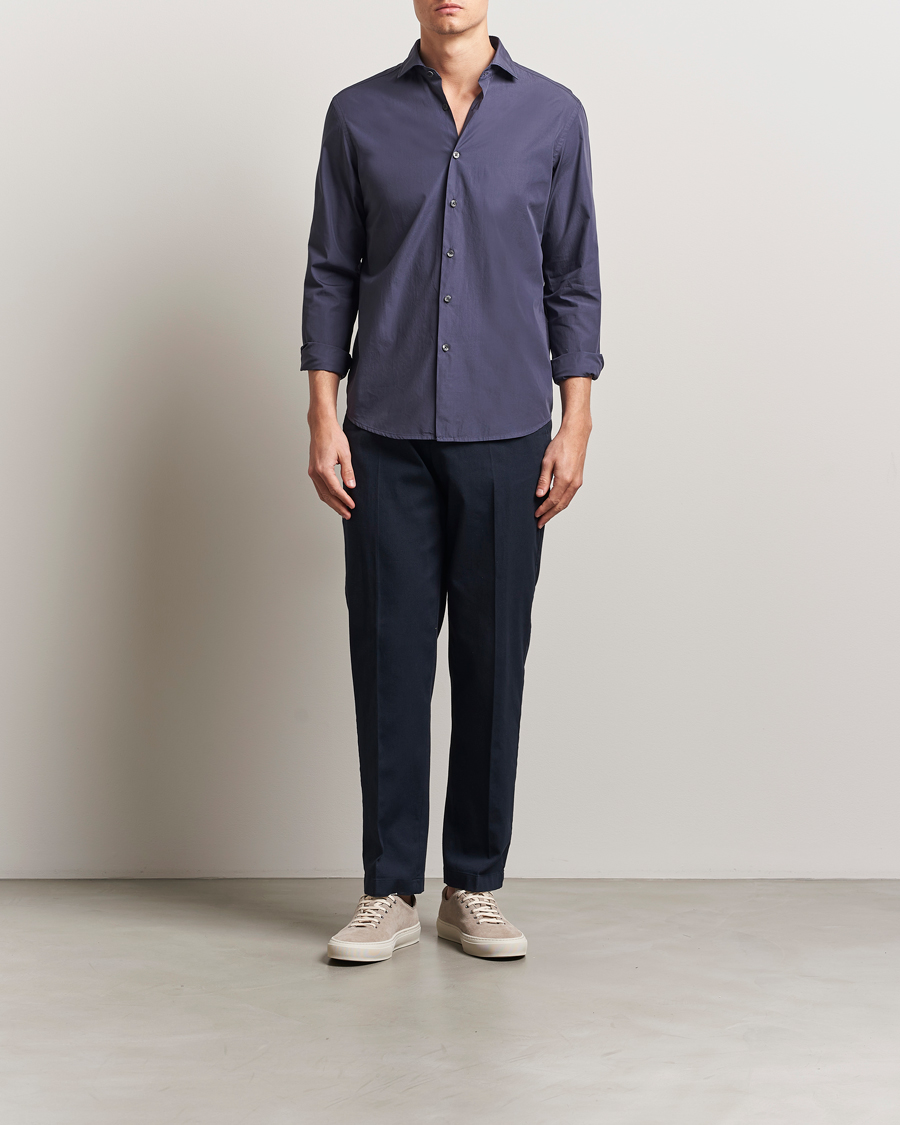 Mies | Kauluspaidat | Altea | Washed Poplin Sport Shirt Dark Blue