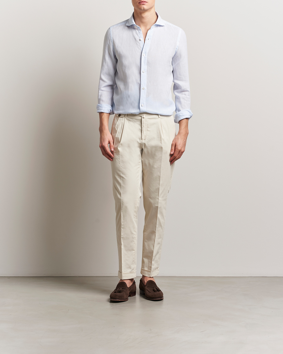 Mies | Kauluspaidat | Finamore Napoli | Gaeta Linen Shirt Light Blue