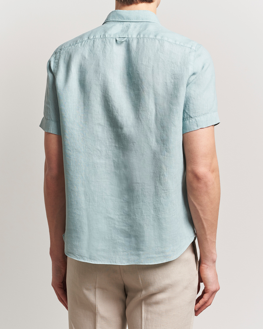 Mies | Kauluspaidat | Finamore Napoli | Linen Short Sleeve Sport Shirt Teal