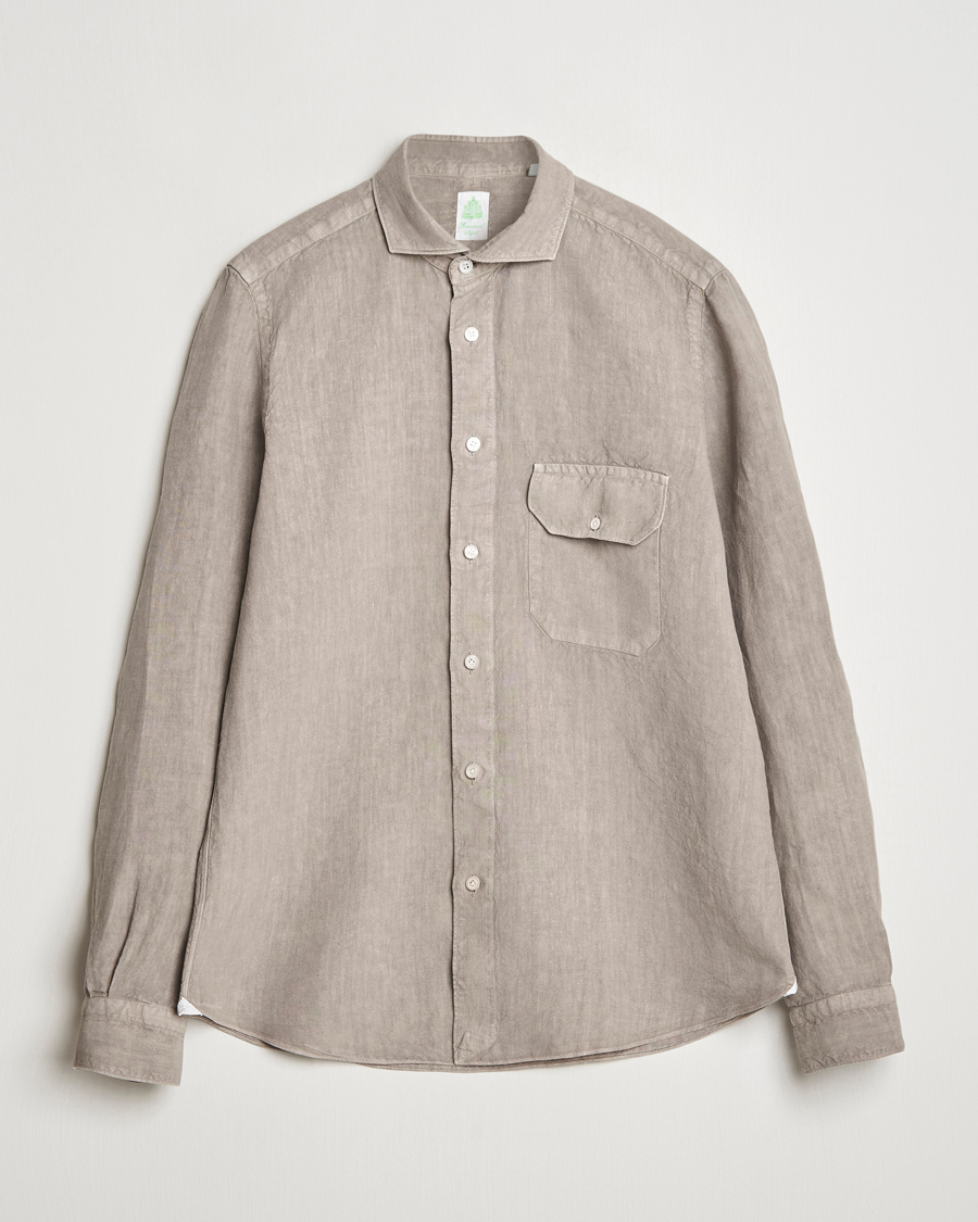 Mies | Kauluspaidat | Finamore Napoli | Salina Garment Dyed Linen Overshirt Taupe