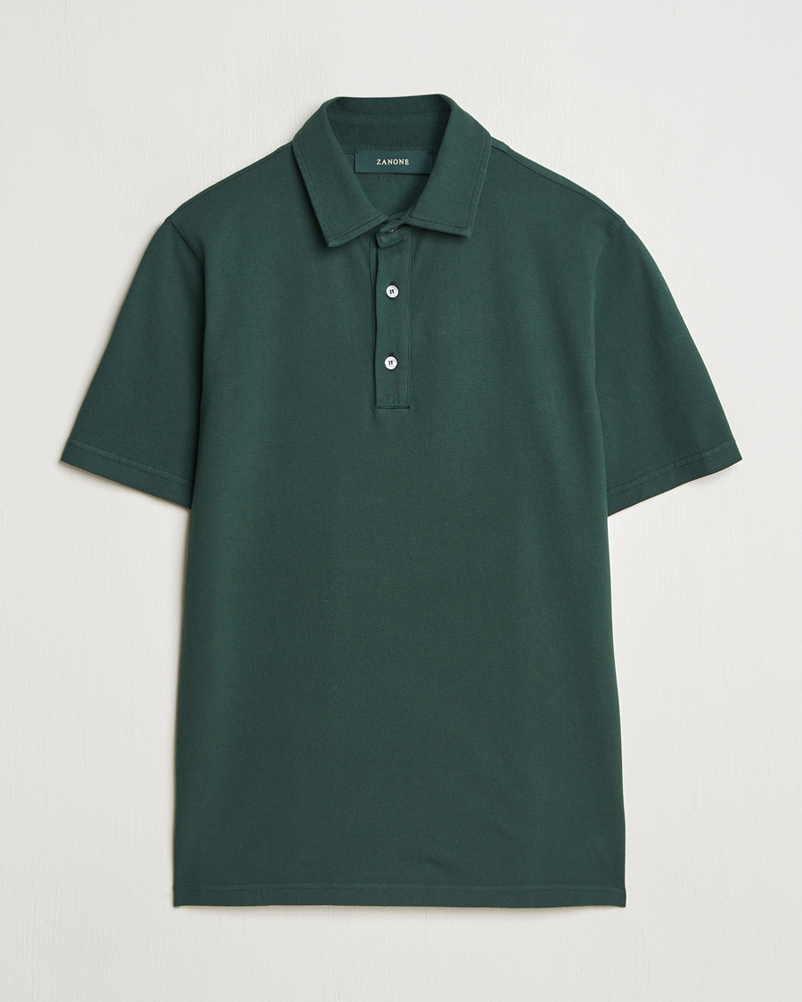 Mies | Pikeet | Zanone | Soft Cotton Piquet Polo Dark Green