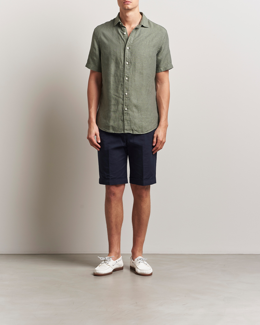 Mies | Kauluspaidat | Charles Tyrwhitt | Pure Linen Short Sleeve Slim Fit Shirt Olive
