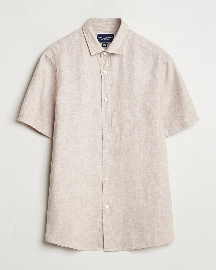 Mies | Kauluspaidat | Charles Tyrwhitt | Pure Linen Short Sleeve Slim Fit Shirt Oatmeal