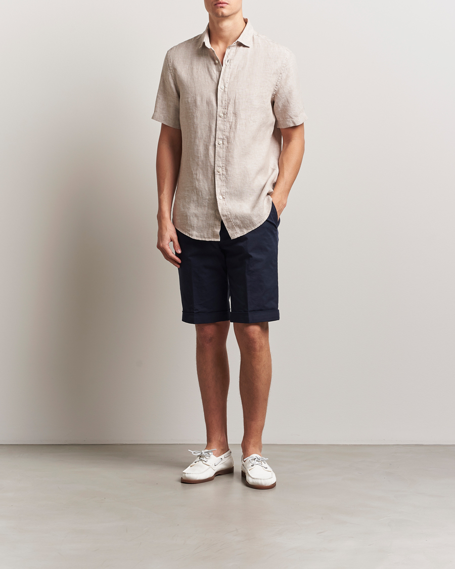 Mies | Kauluspaidat | Charles Tyrwhitt | Pure Linen Short Sleeve Slim Fit Shirt Oatmeal