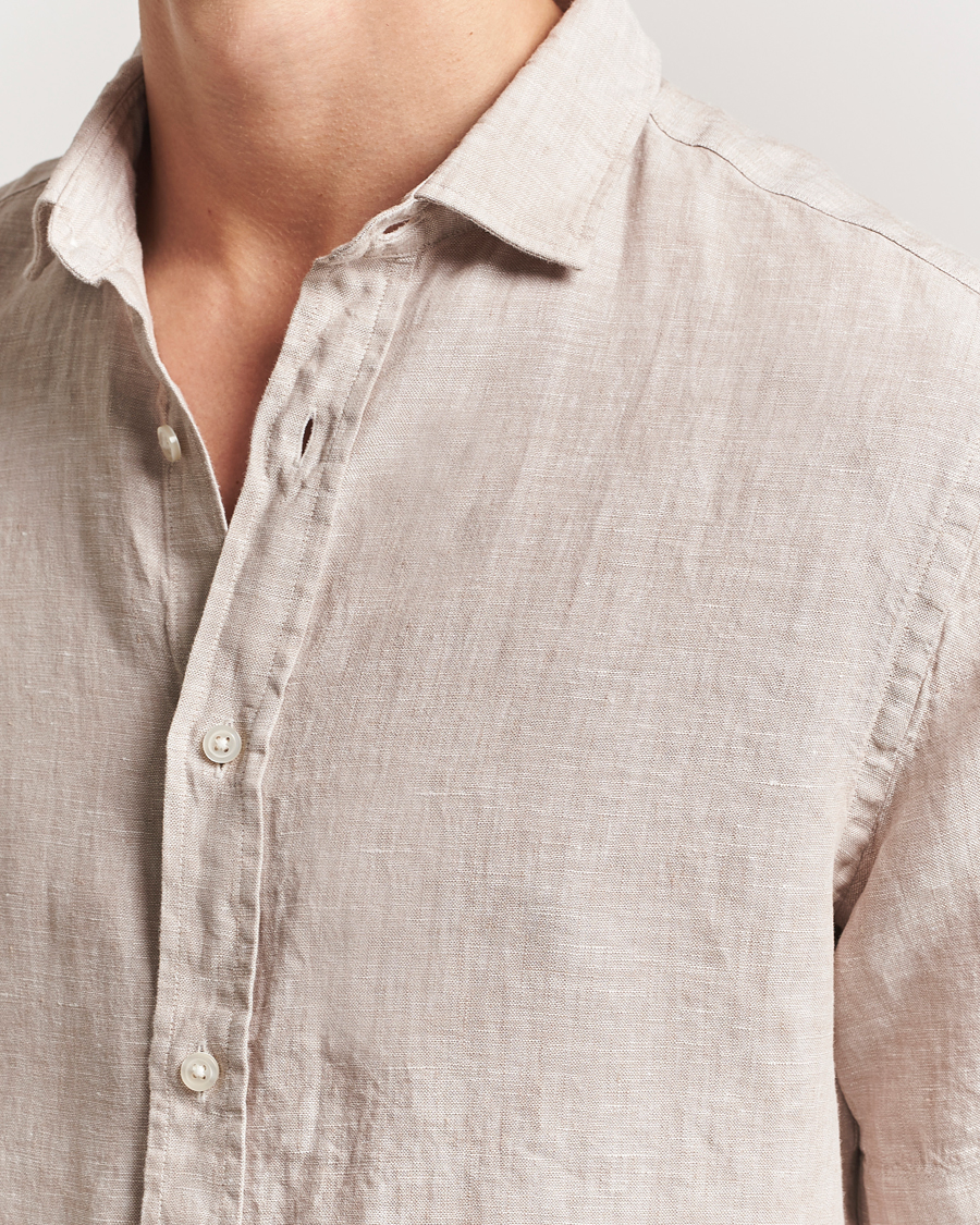 Mies | Kauluspaidat | Charles Tyrwhitt | Pure Linen Short Sleeve Slim Fit Shirt Oatmeal