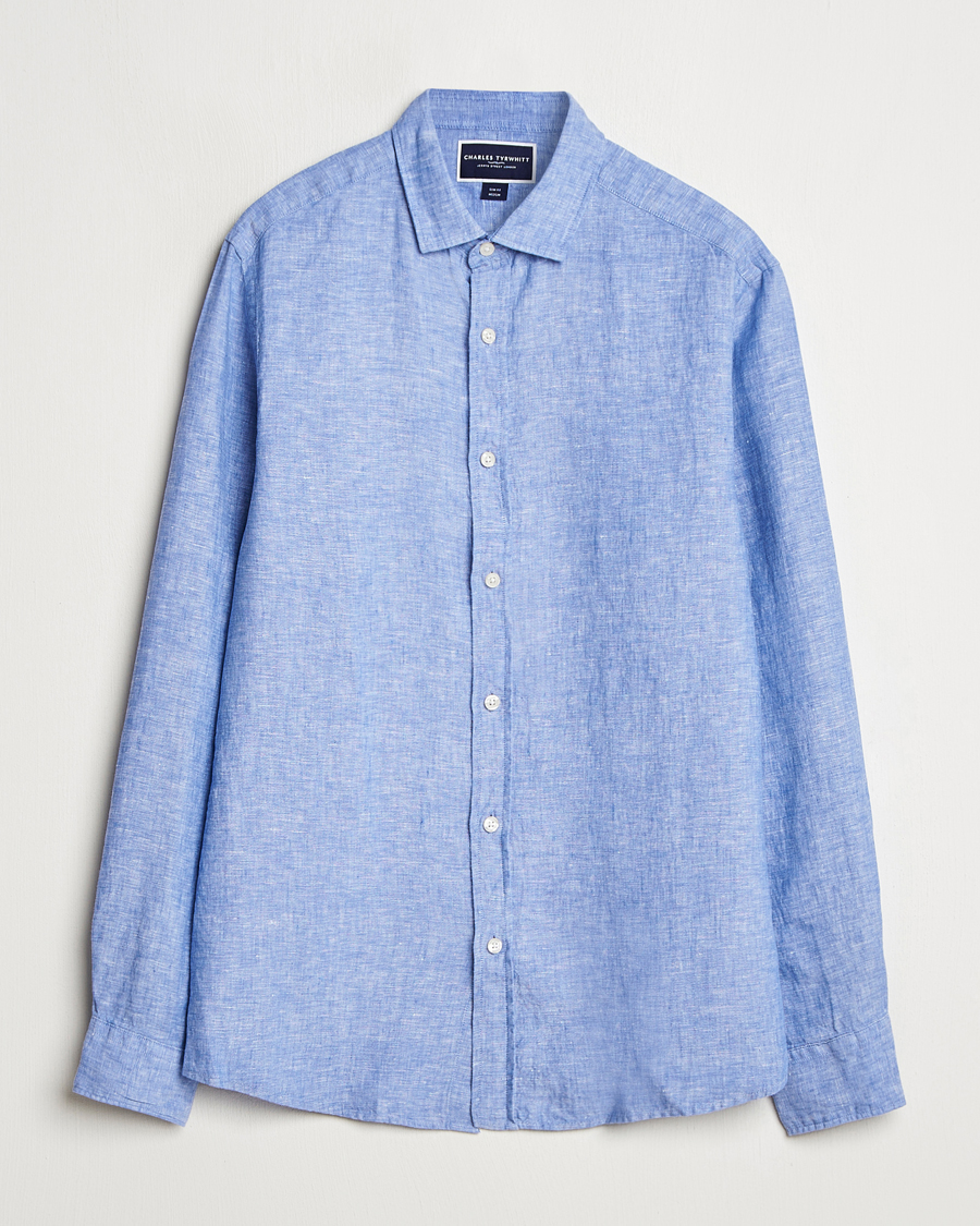 Mies | Kauluspaidat | Charles Tyrwhitt | Pure Linen Slim Fit Shirt Cobalt Blue
