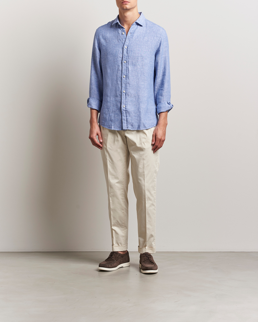 Mies | Kauluspaidat | Charles Tyrwhitt | Pure Linen Slim Fit Shirt Cobalt Blue