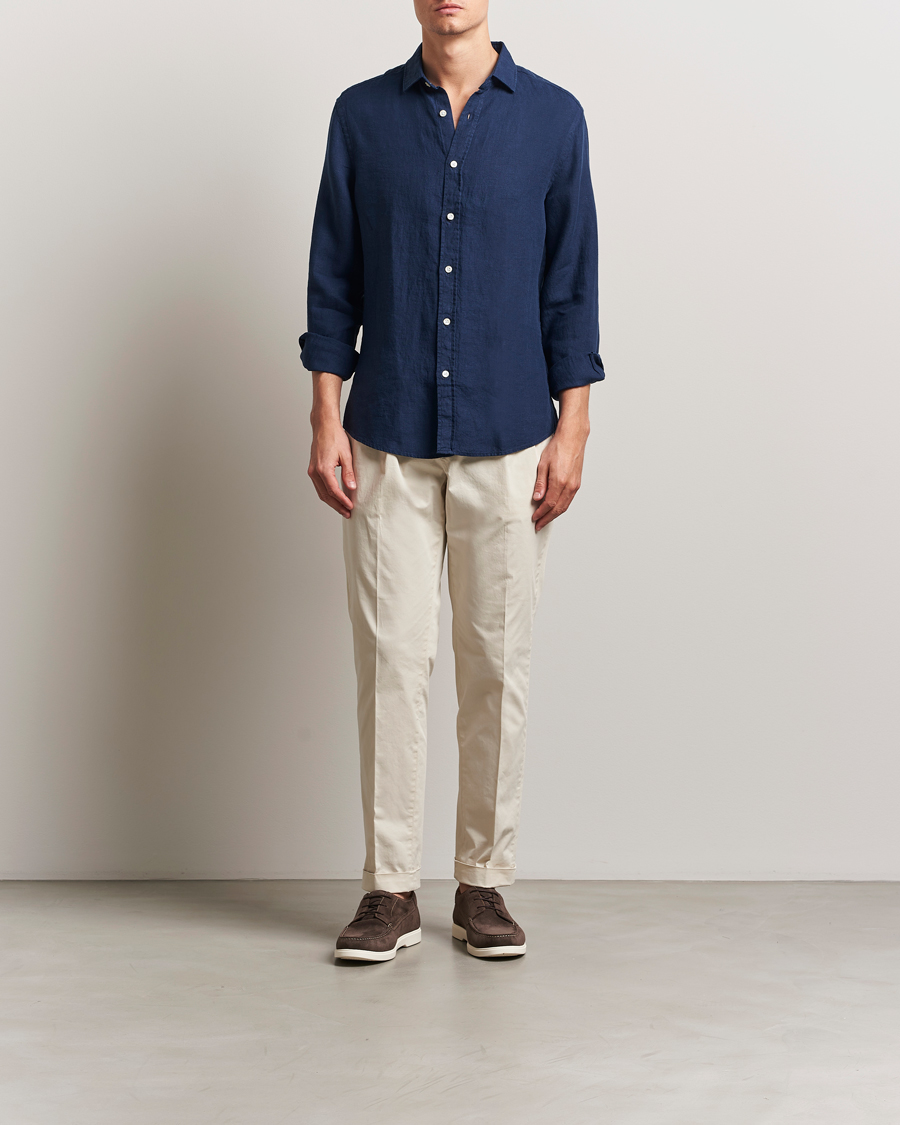 Mies | Kauluspaidat | Charles Tyrwhitt | Pure Linen Slim Fit Shirt Navy