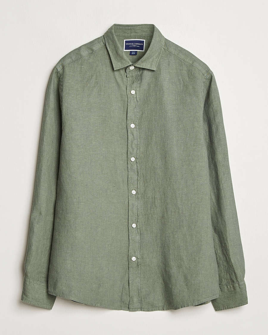 Mies | Kauluspaidat | Charles Tyrwhitt | Pure Linen Slim Fit Shirt Olive