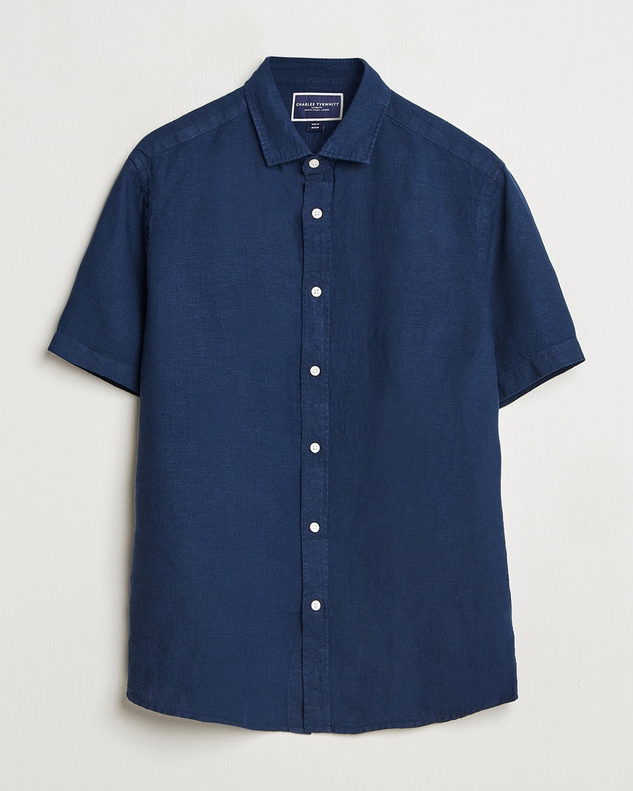 Mies | Kauluspaidat | Charles Tyrwhitt | Pure Linen Short Sleeve Slim Fit Shirt Navy