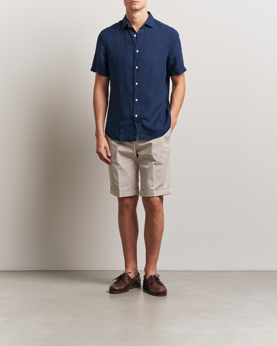 Mies | Kauluspaidat | Charles Tyrwhitt | Pure Linen Short Sleeve Slim Fit Shirt Navy