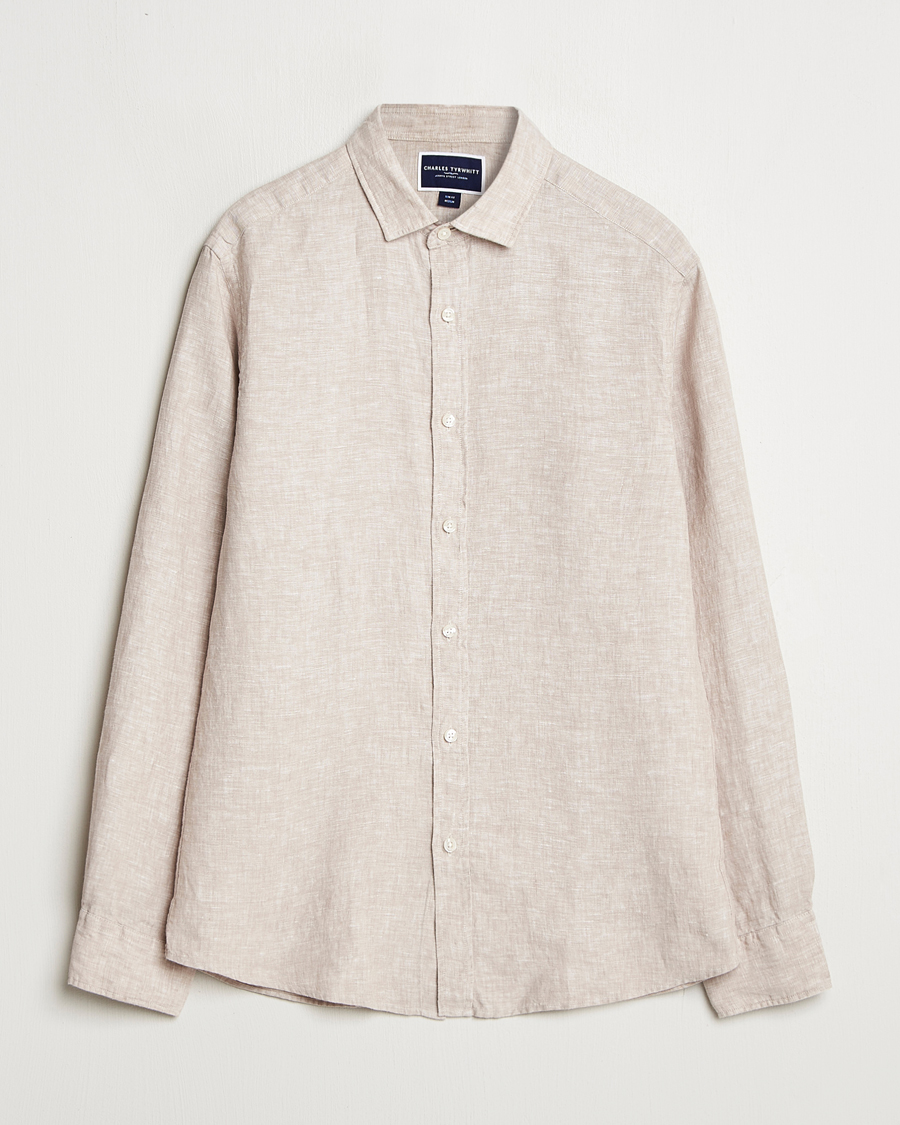 Mies | Kauluspaidat | Charles Tyrwhitt | Pure Linen Slim Fit Shirt Oatmeal