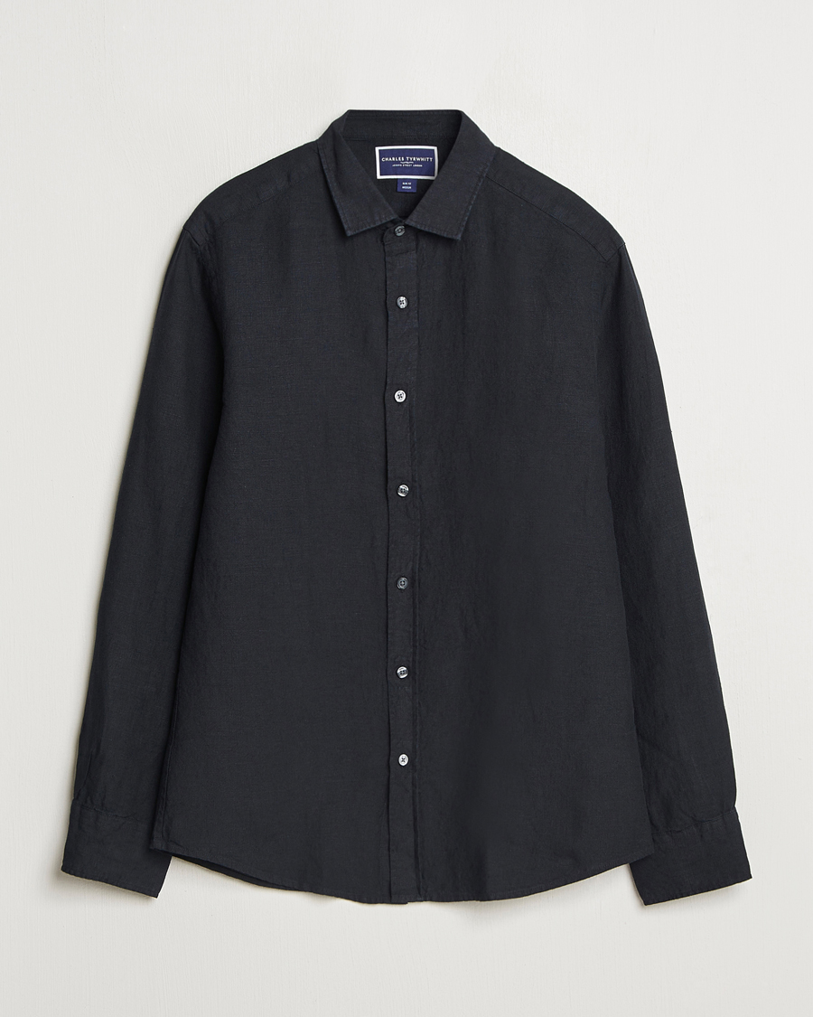 Mies | Kauluspaidat | Charles Tyrwhitt | Pure Linen Slim Fit Shirt Black