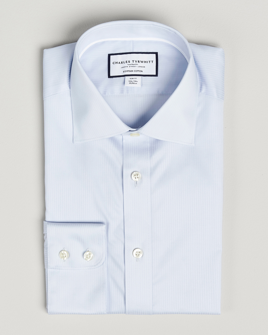 Mies | Kauluspaidat | Charles Tyrwhitt | Egyptian Cotton Weave Stripe Shirt Ice Blue