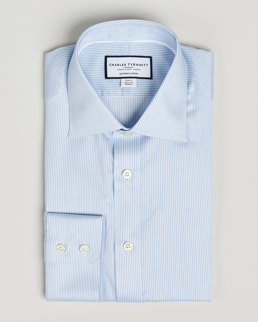 Mies | Kauluspaidat | Charles Tyrwhitt | Egyptian Cotton Fine Stripe Shirt Cornflower