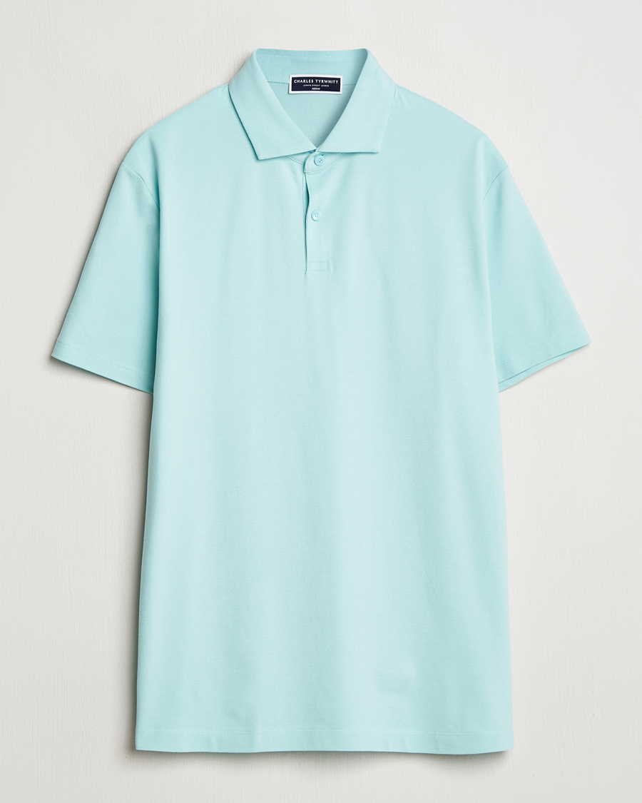 Mies | Pikeet | Charles Tyrwhitt | Short Sleeve Cotton Pique Polo Aqua